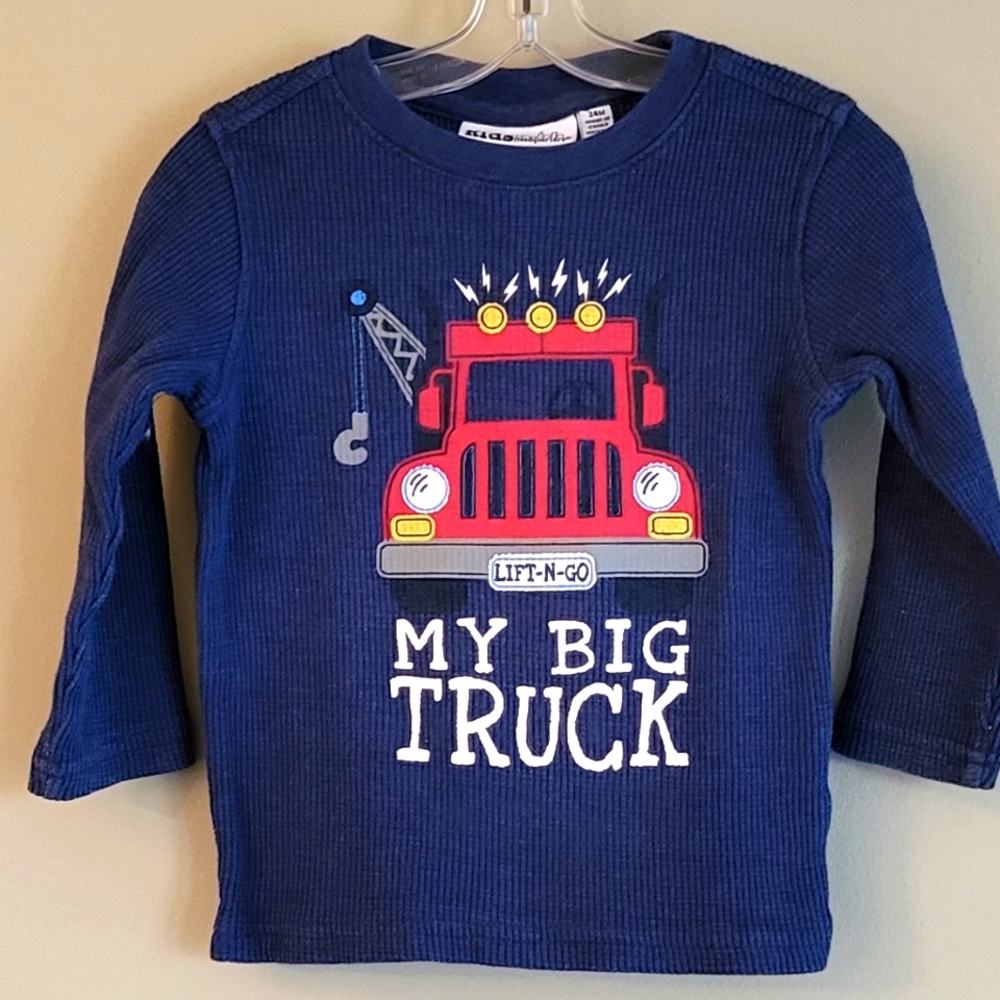 "My Big Truck" blue waffle long sleeved top